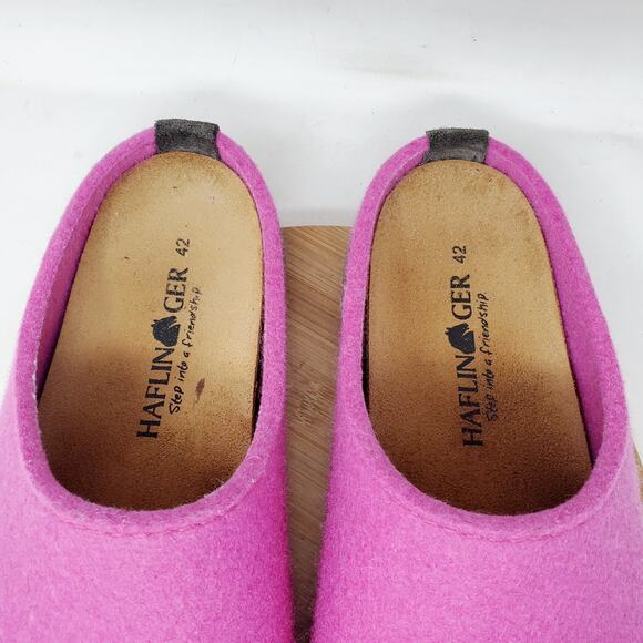 Haflinger Manhattan Shoes Womens 42 Fuchsia Mule Felted Wool Slide Hard Sole - Picture 5 of 11
